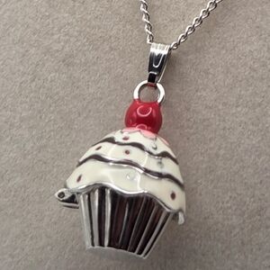 GANZ Silver-Tone and Red Prayer, Trinket, Or Pill Box Cupcake Necklace